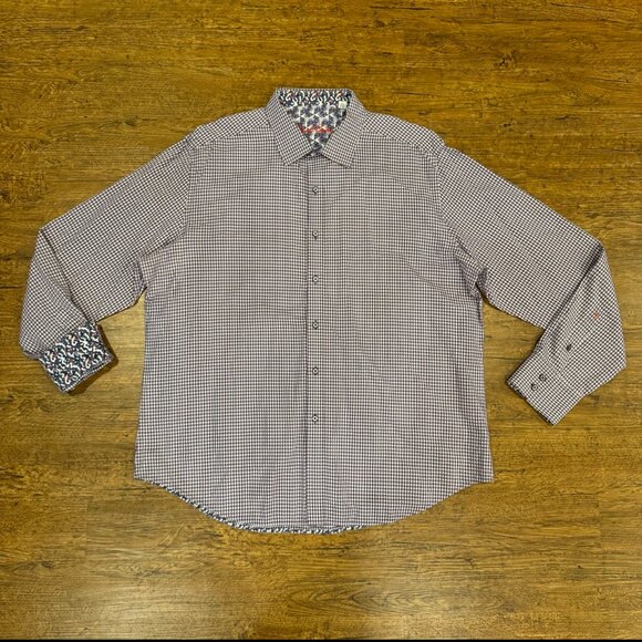 Robert Graham Purple Gingham Check Classic Fit Flip Cuff Button Up Shirt Men 2XL - Picture 2 of 9